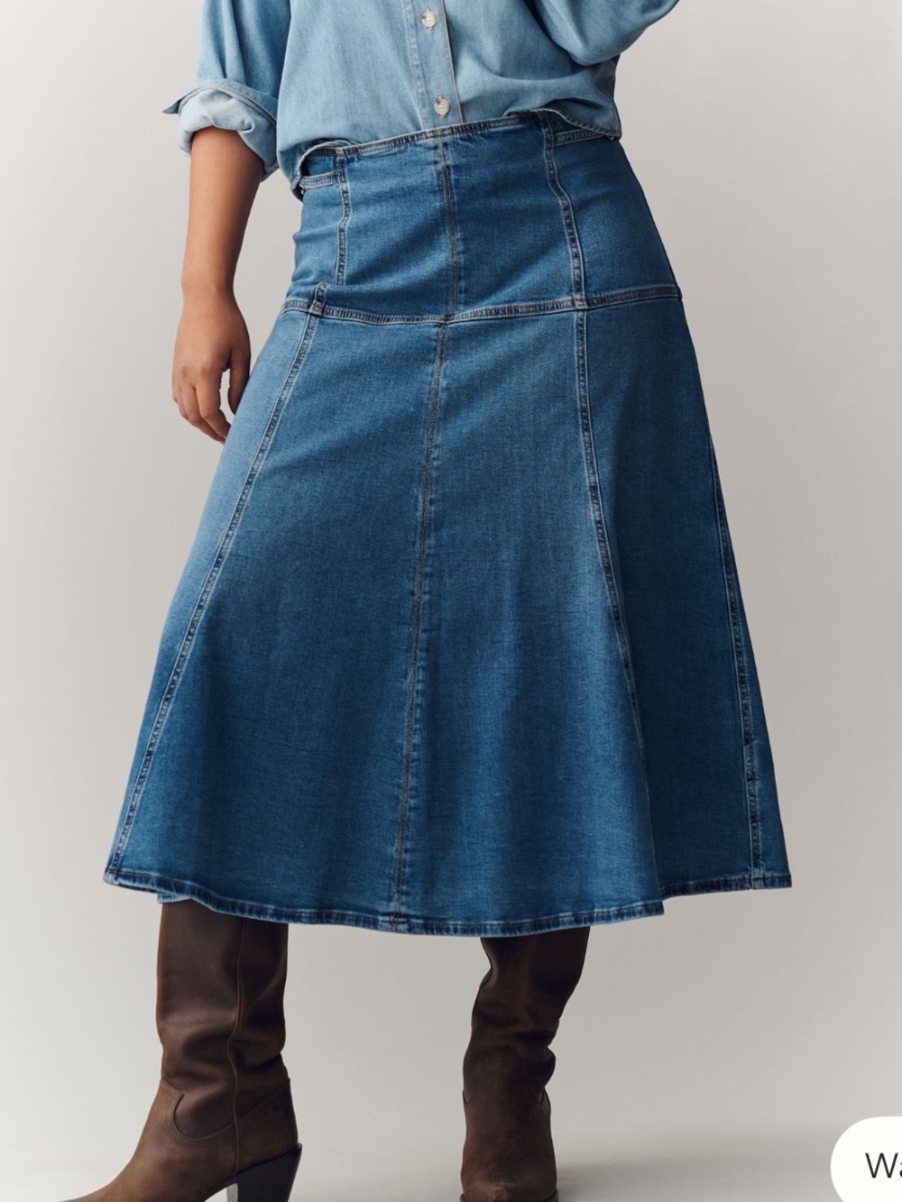 Anthropologie Maeve stretch denim jean midi‎ skirt ladies large NWT
